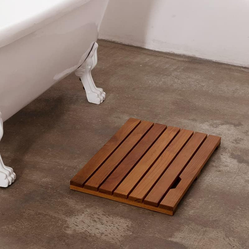 Highland Dunes Mccollough Teak Rectangle Teak & Wood Reversible Shower mat & Reviews | Wayfair
